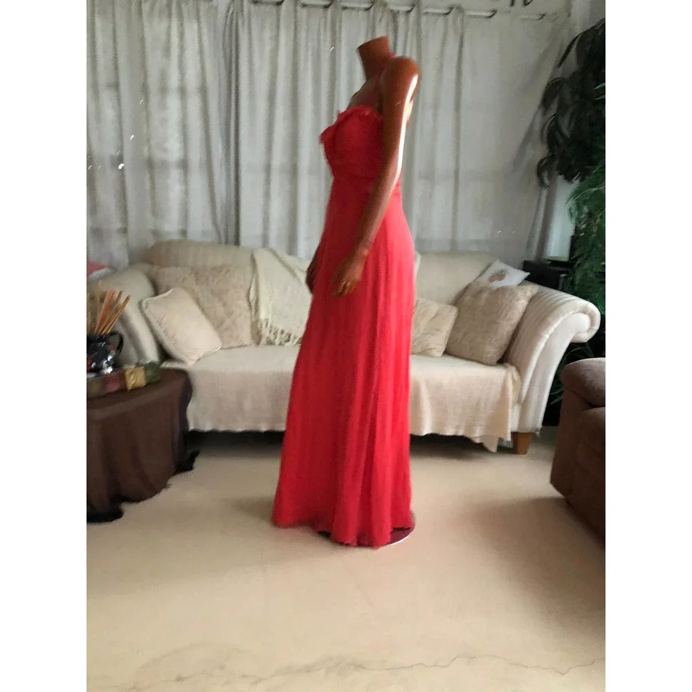 AMSALE coral pink Chiffon Silk maxi dress size 8 GUC - Picture 4 of 12